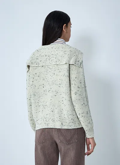 Bottega Veneta Ribbed Knit Sweater With Oversized Collar And Gold-tone Buttons In Green