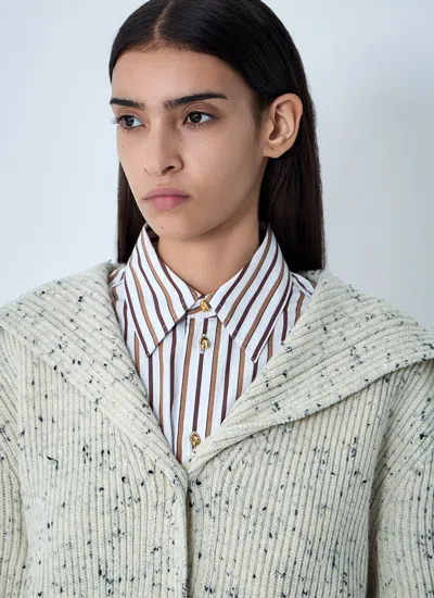 Bottega Veneta Ribbed Knit Sweater With Oversized Collar And Gold-tone Buttons In Green