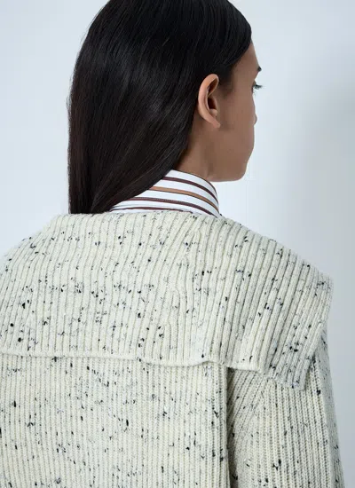 Bottega Veneta Ribbed Knit Sweater With Oversized Collar And Gold-tone Buttons In Green