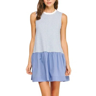Strut & Bolt Striped Knit Mixed Media Mini Dress In Blue/white In Blue