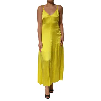 Pre-owned Tonello Silk Satin Slip Maxi Spaghetti Strap Maxi Women's Dress () In Yellow