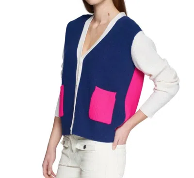 Vilagallo Theresa Cardigan In Navy Pink Ecru In Blue