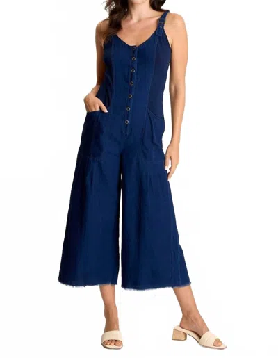 Xcvi Jalila Mock-denim Indigo Twill Jumpsuit In Sluice Wash In Blue