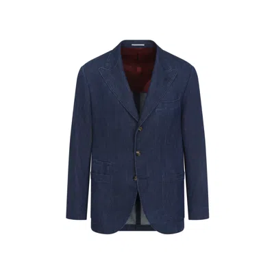 Brunello Cucinelli Single-breasted Denim Blazer In Blue