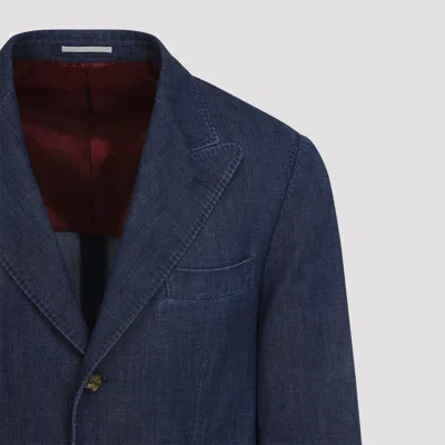 Brunello Cucinelli Single-breasted Denim Blazer In Blue