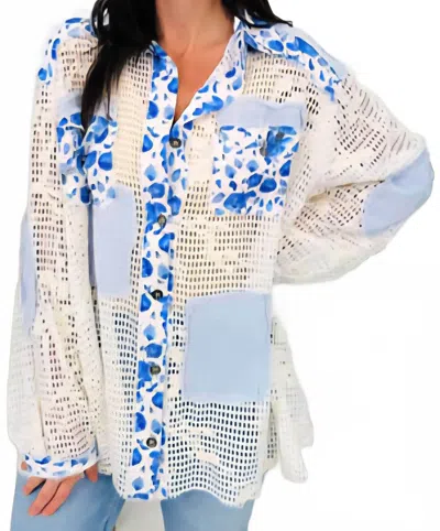 Pol Mixed Media Oversized Mesh Blouse In Multi Floral In Multi