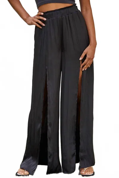 By Together Day Light Satin Slit Pants In Black In Black