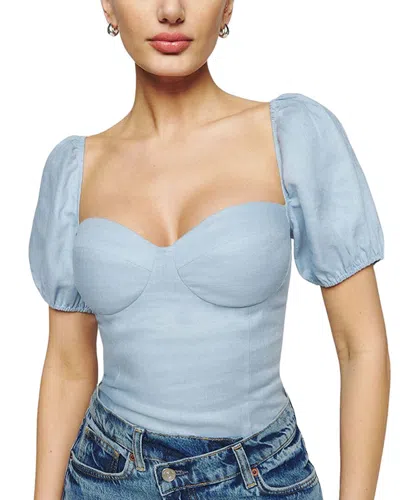 Adele Berto Linen Top In Blue