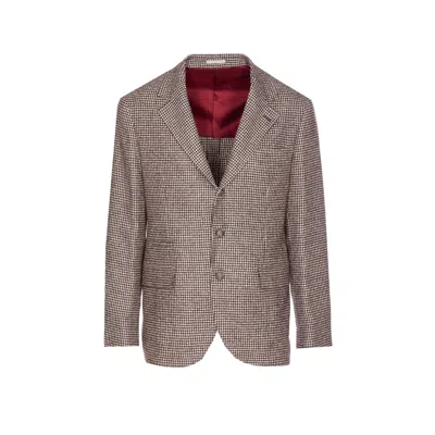 Brunello Cucinelli Houndstooth Wool Blend Single-breasted Blazer In Brown
