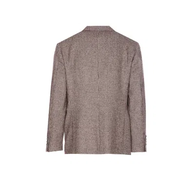 Brunello Cucinelli Houndstooth Wool Blend Single-breasted Blazer In Brown