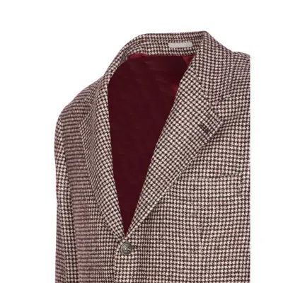 Brunello Cucinelli Houndstooth Wool Blend Single-breasted Blazer In Brown