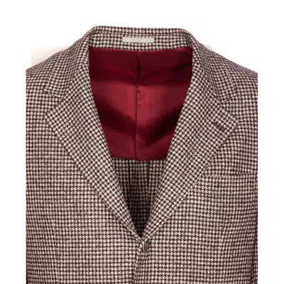 Brunello Cucinelli Houndstooth Wool Blend Single-breasted Blazer In Brown