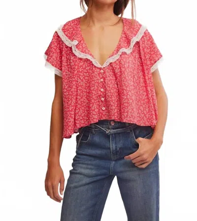 Free People Truly Yours Printed Blouse In Red In Red