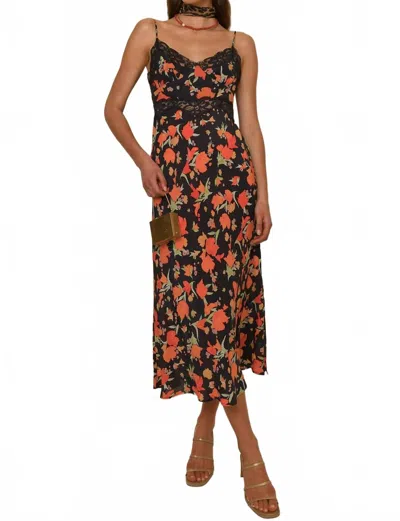 Rixo London Amora Havana Midi Dress In Havana Floral Black In Multi
