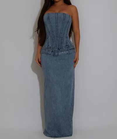 Blithela Rivet Muse Maxi Dress In Denim In Multi