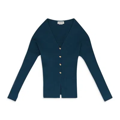 Lanvin Blue Open Shoulder Waisted Cardigan In Blue