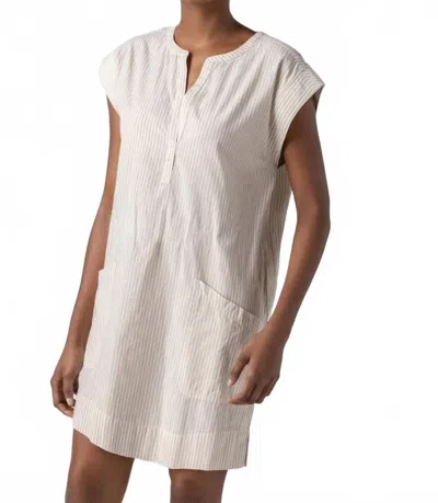 Lilla P Striped Split Neck Dress In Flax Stripe In Neutral