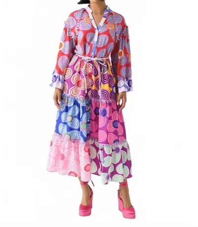 Celia B Maryann V-neck Mixed Print Midi Dress In Multi