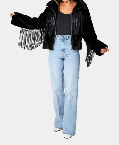 Buddylove Skylar Fringe Faux Fur Jacket In Black In Black