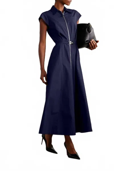 Brandon Maxwell Jace Short Sleeve Collared Dress In Navy In Blue
