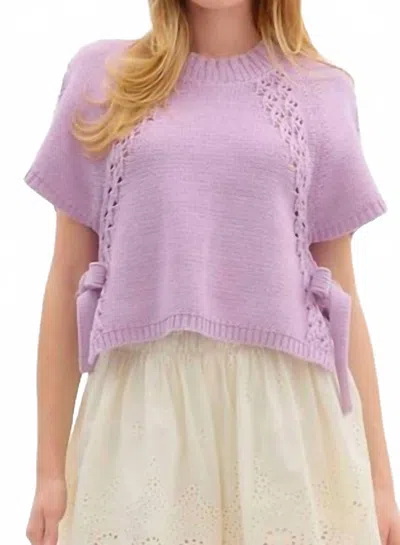Entro Knit Sweater Top With Side Tie Over Slit Hem In Lavender In Purple
