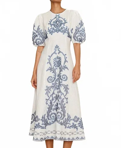 Alemais Hazel Embroidered Midi Dress In Ivory/oatmilk In Multi