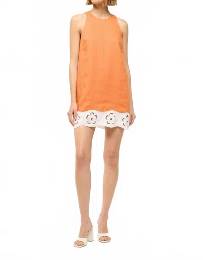 Staud Mika Linen Dress In Apricot White In Multi