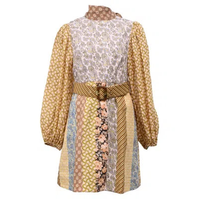 Zimmermann Belted Printed Mini Dress In Multicolor Linen In Multi