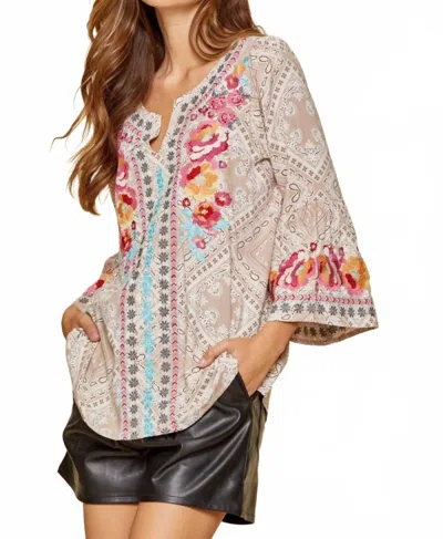Andree By Unit South Beach Embroidered Bandana Top In Taupe In Multi