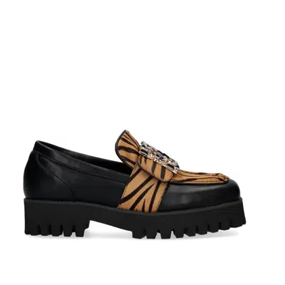 Exe' Women's P212-w168t Animal Print Loafer In Black Leopard Beige In Multi