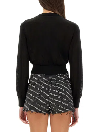 Alexander Wang T T By Alexander Wang Black Cropped Cardigan In Black
