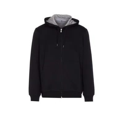 Brunello Cucinelli Men Zipped Double Hoodie In Black