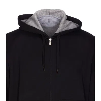 Brunello Cucinelli Men Zipped Double Hoodie In Black