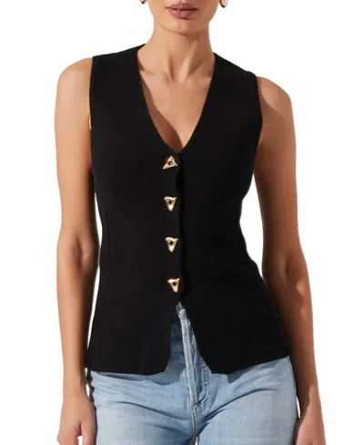 Astr The Label Jayce Textured Cotton Button-up Sweater Vest In Black