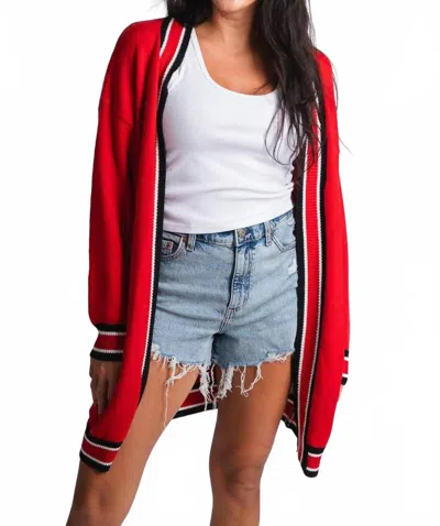 She + Sky Varsity Cardigan In Red/ Black/ White In Multi