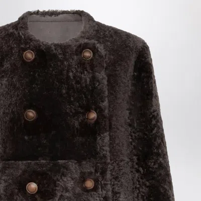 Brunello Cucinelli Reversible Double-breasted Fur Jacket With Button Detailing In Brown