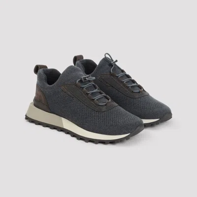 Brunello Cucinelli Women Runners In Techno Fabric And Calfskin With Precious Trim In Black