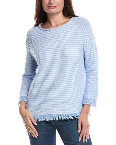 Forte Cashmere Textured Fringe Pullover In Blue