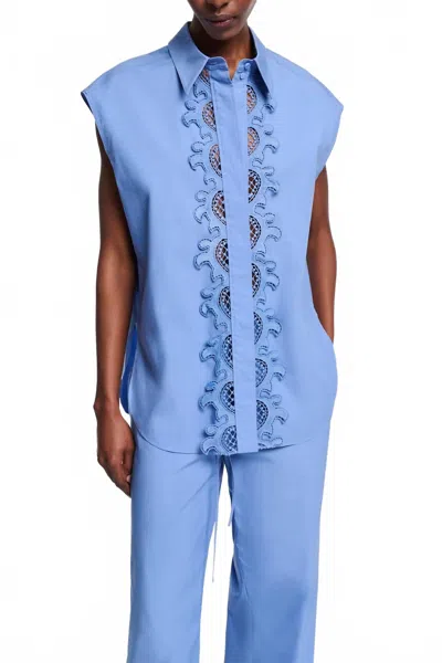 Dorothee Schumacher Poplin Power Blouse In Azure Blue In Black