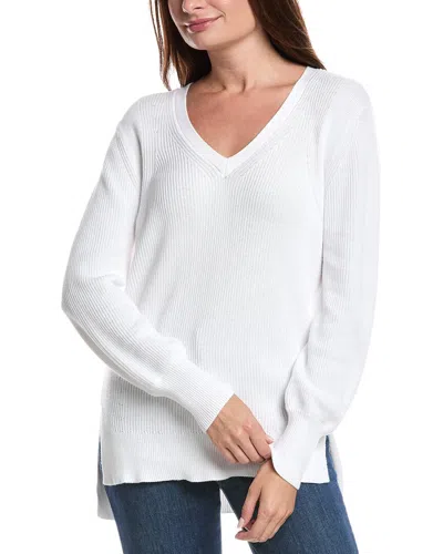 Forte Cashmere Rib High-low V-neck Shirt In White