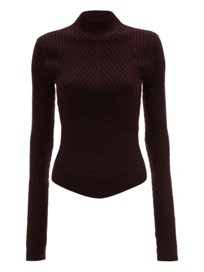 Victoria Beckham Ribbed High-neck Polo Top In Burgundy