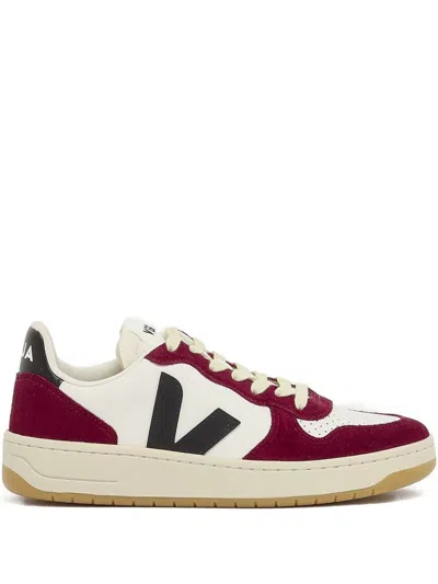 Veja V-10 Prime Panelled Leather Sneakers In White