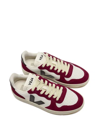 Veja V-10 Prime Panelled Leather Sneakers In White