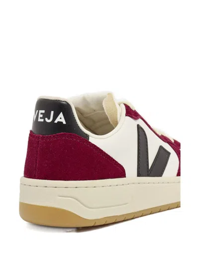 Veja V-10 Prime Panelled Leather Sneakers In White