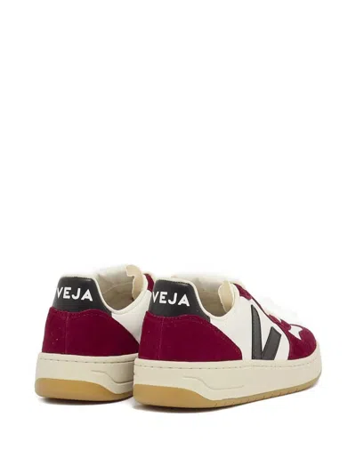 Veja V-10 Prime Panelled Leather Sneakers In White