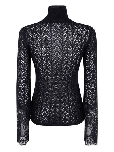 Blumarine Turtle Neck Knit With Lace Sweater In Black