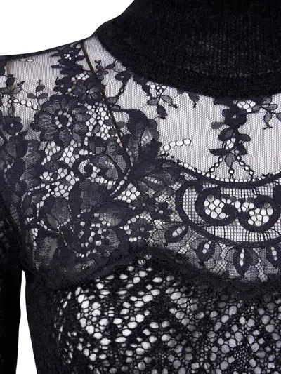 Blumarine Turtle Neck Knit With Lace Sweater In Black
