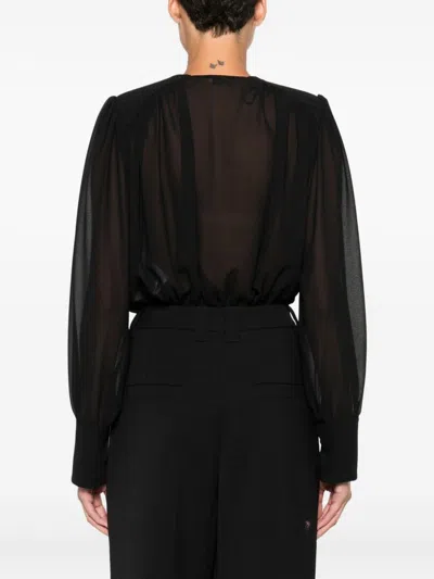 Elisabetta Franchi Pleated-panel Button-cuff Bodysuit In Black