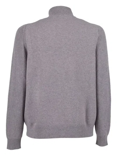 Lardini Knit Jacket With Ribbed Sleeves And High Collar In Gray