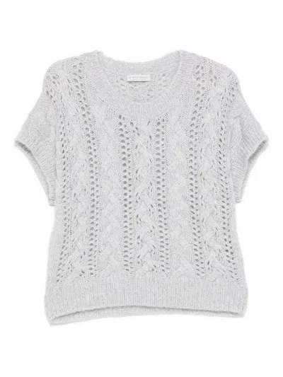 Le Tricot Perugia Cable-knit Eyelet Sweater In Gray